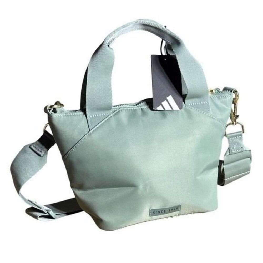 Adidas Mini Tote Premium Mini Tote Silver Green Gold Hardware Crossbody Bag NEW - Picture 2 of 8